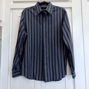 John Henry Men’s Navy Stripe Button-Up Shirt 100% Cotton Modern Fit Size L